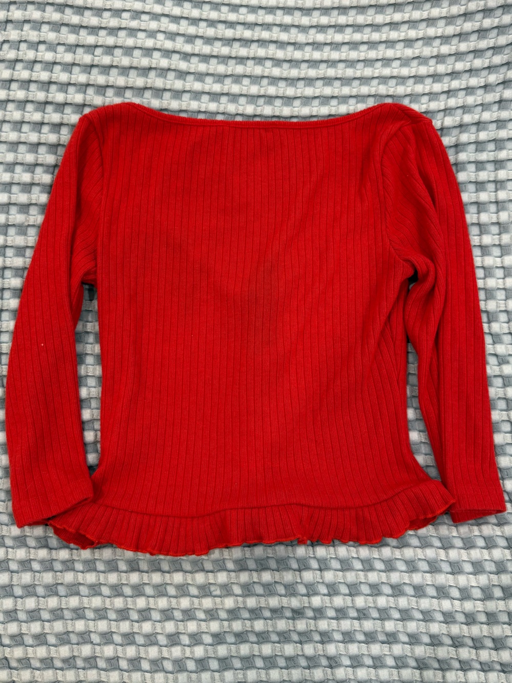 Motel Rocks Red Ribbed Button-Up Knit Top with Rose Appliqués - Picture 2 of 2